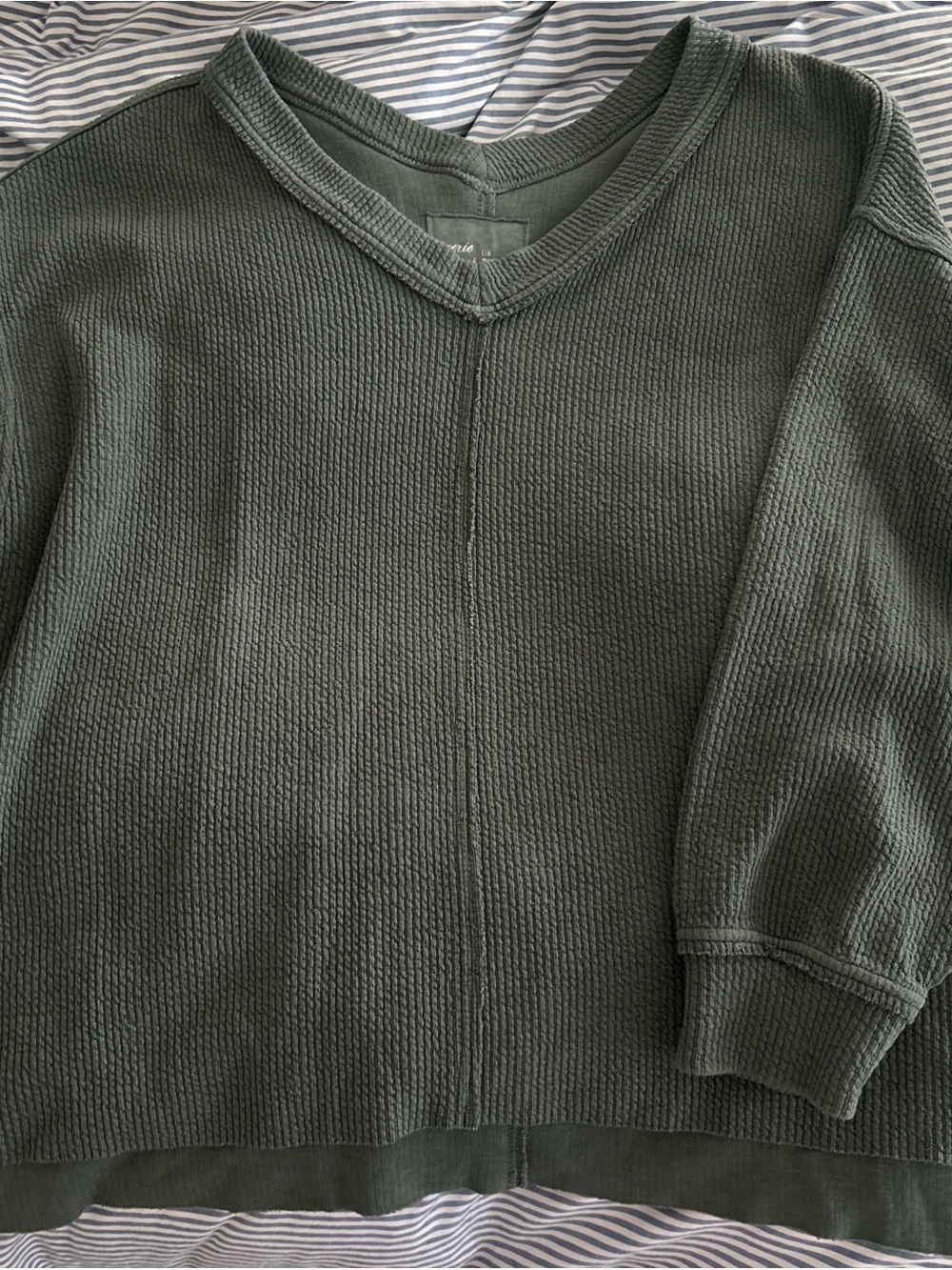 aerie Olive Green V-Neck Waffle Knit Sweater